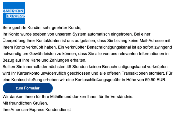 2020-07-15 American Express SPam Fake-Mail Ihr Konto wurde soeben eingefroren