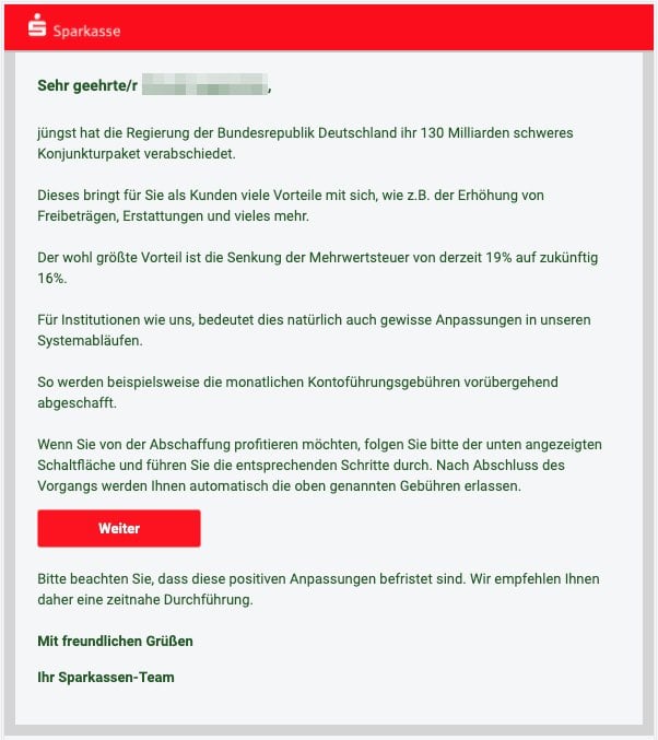 2020-06-08 Sparkasse Fake-Mail Spam Neue Nachricht zu Ihrem Konto