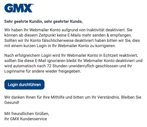 2020-06-09 GMX Spam Fake-Mail Ihr Webmail Konto wurde deaktiviert