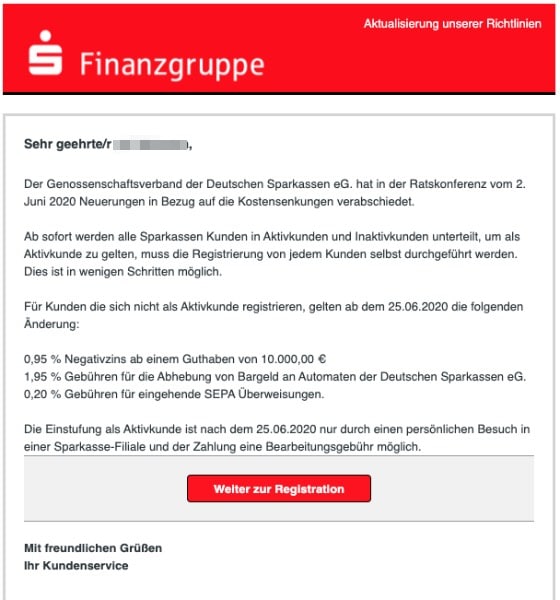 2020-06-12 Sparkasse Spam Fake-Mail Letzte Erinnerung