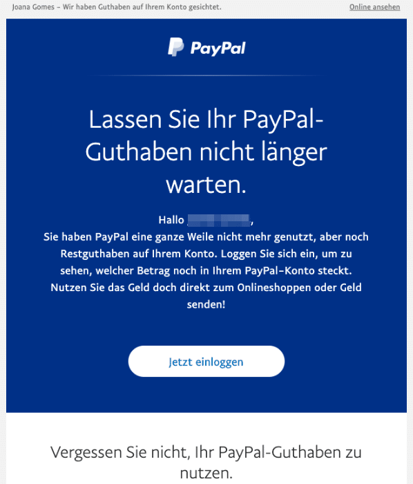 2020-06-25 PayPal Mail Wir haben Guthaben auf Ihrem Konto gesichtet