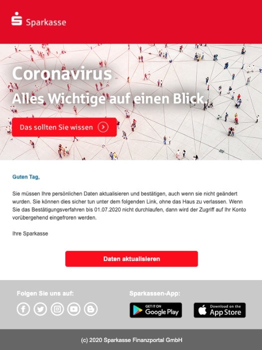 2020-06-26 Sparkasse Spam Fake-Mail Ihre Sparkasse | Neuer Phishing-Versuc