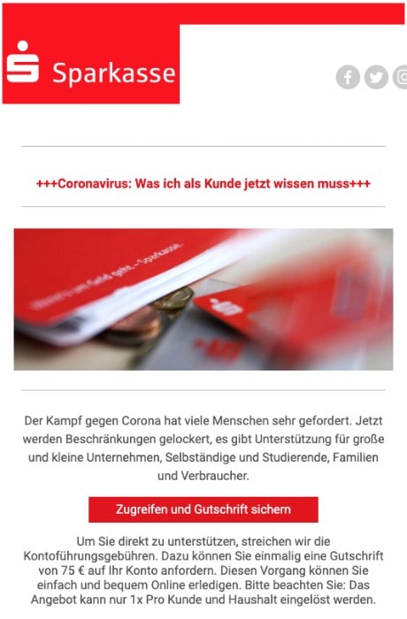 2020-06-26 Sparkasse Spam-Mail Jetzt werden Beschraenkungen gelockert