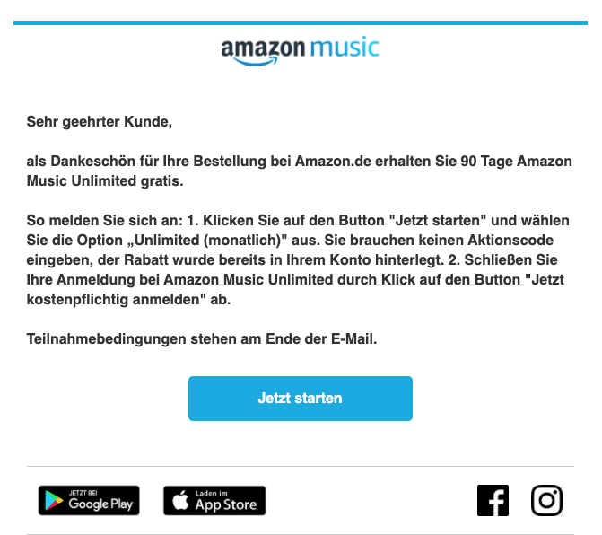 2020-06-29 Amazon E-Mail In Ihrer Amazon-Bestellung enthalten 90 Tage Musik gratis