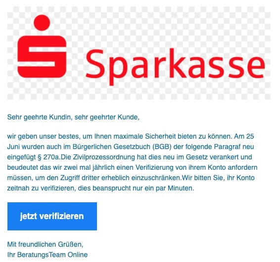 2020-07-03 Sparkasse Spam Fake-Mail Info aktuell