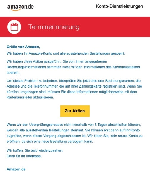 2020-07-06 Amazon Spam-Mail Terminerinnerung