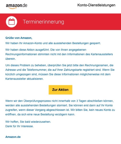 2020-07-06 Amazon Spam-Mail Terminerinnerung