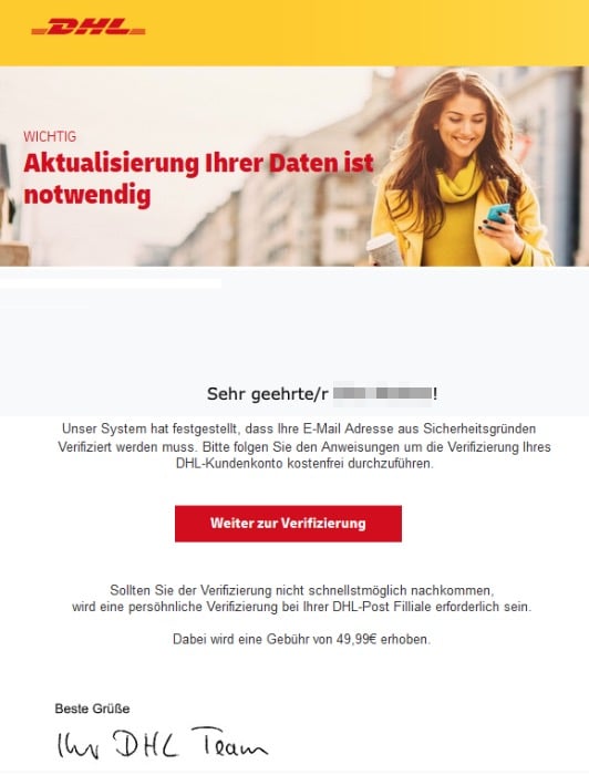 2020-09-21 DHL SPam Phishing-Mail Wichtige Mitteilung von DHL