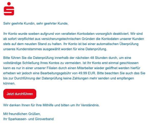 2020-07-08 Sparkasse Spam Fake-Mail Ihr Konto wurde vorsorglich deaktiviert