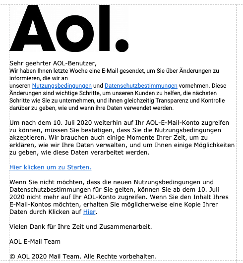 2020-07-10 AOL Fake-Mail Spam Wichtige AOL Mail Info