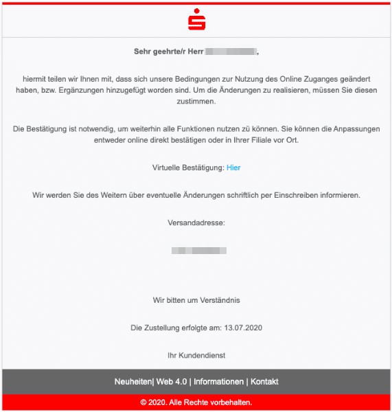 2020-07-14 Sparkasse Spam-Mail Anpassung der Richtlinien