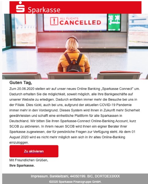 2020-07-16 Sparkasse Spam Fake-Mail Ihre Sparkasse