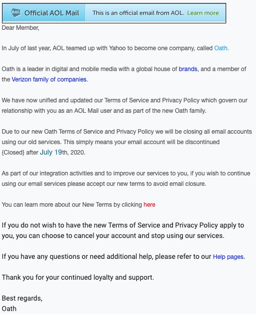 2020-07-17 AOL Fake-Mail Spam AOL Mail Update