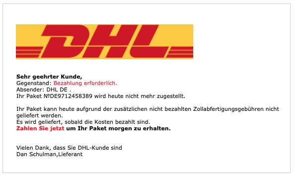 2020-07-21 DHL Spam-Mail Ihr Paket steht noch aus