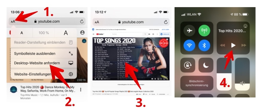 2020-07-23 iPhone Youtube Musikvideo Hintergrund Wiedergabe Tipp