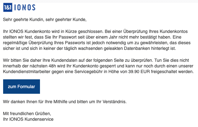 2020-07-30 IONOS Spam Fake-Mail Ihr Kundenkonto wird in kuerze geschlossen