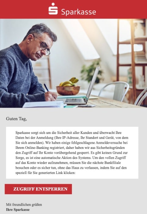 2020-07-31 Sparkasse Spam Fake-Mail Ihre Sparkasse