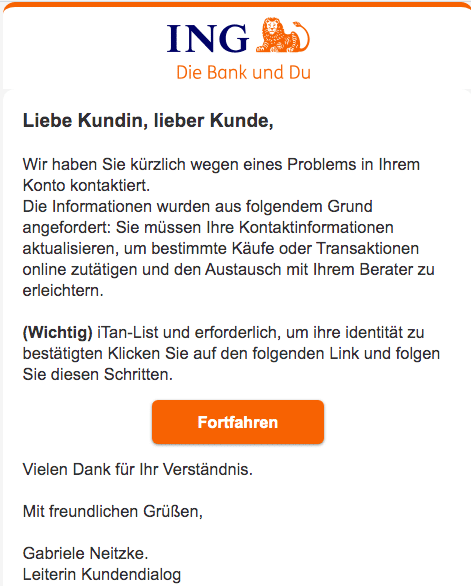 2020-08-02 ING Bank Spam Fake-Mail Die iTAN-Liste steht vor dem Aus