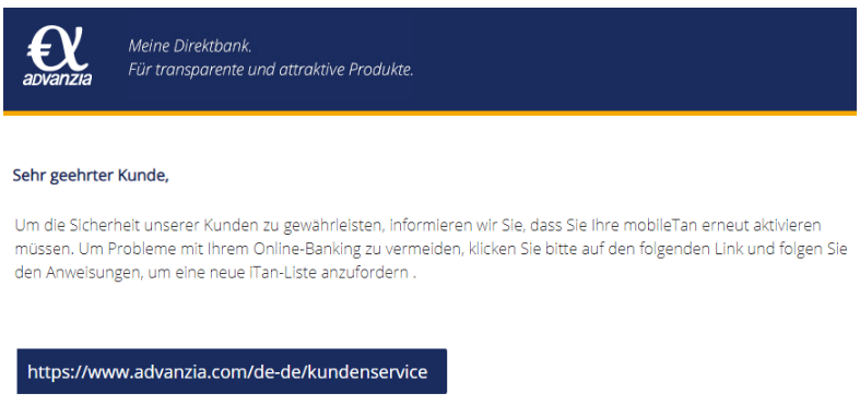 2020-08-11 Avanzia Bank Spam Fake-Mail Eine erneute Aktivierung ist erforderlich