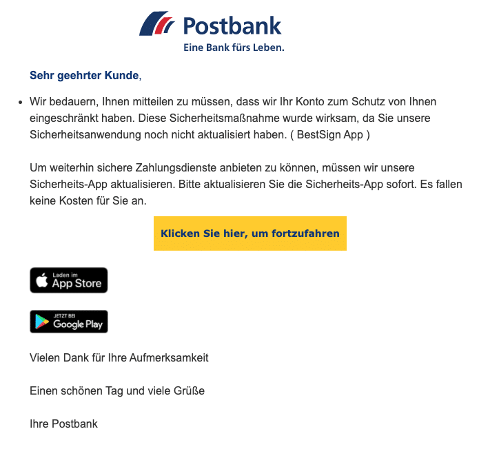 2020-08-13 Postbank Spam Fake-Mail Neue Nachrichten
