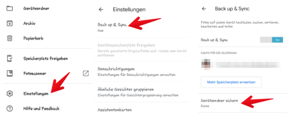 Google Fotos Android Geräteordner sichern