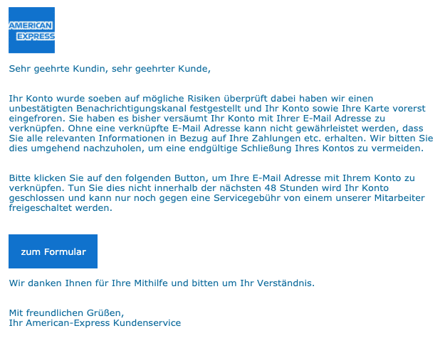 2020-08-04 American Express Fake-Mail Ihr Konto wurde vorerst eingefroren