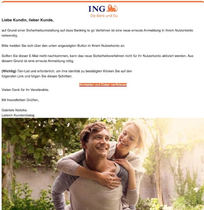 2020-08-05 ING DiBa Spam-Mail Fake Informationen zu Ihrem Bankkonto