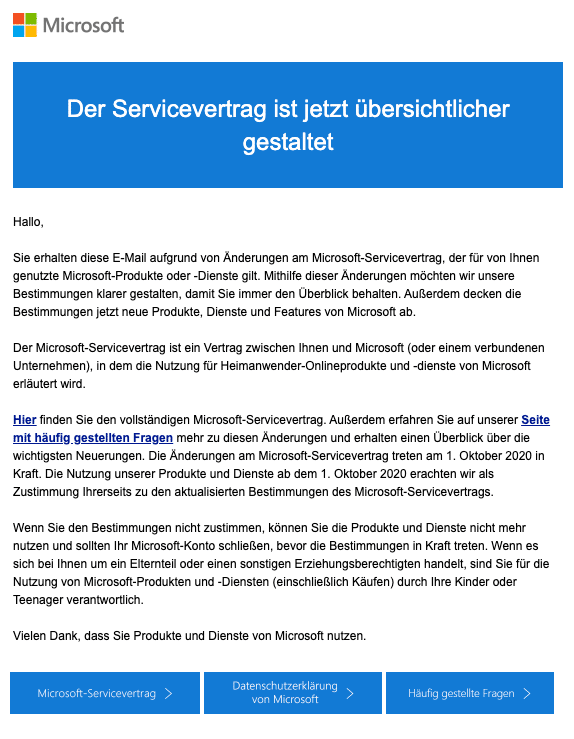 2020-08-06 Microsoft E-Mail Aenderungen an unseren Nutzungsbedingungen