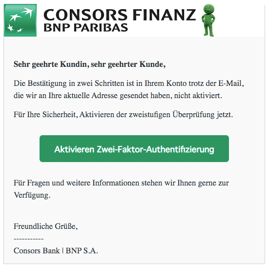 2020-08-10 Consors Bank Spam-Mail Aktivieren Zwei-Faktor-Authentifizierung