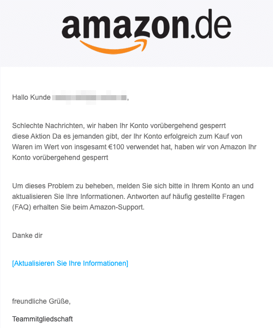 2020-08-13 Amazon Spam Fake-Mail Konto gesperrt