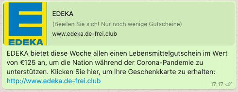 2020-08-13 WhatsApp Nachricht Edeka 125 Euro