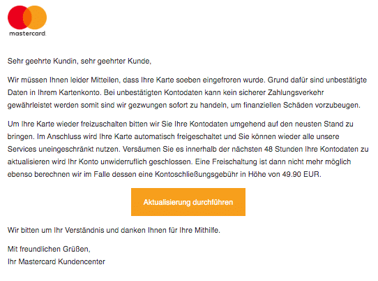 2020-08-16 Mastercard Spam Fake-Mail Mitteilung bezüglich Ihrer Karte