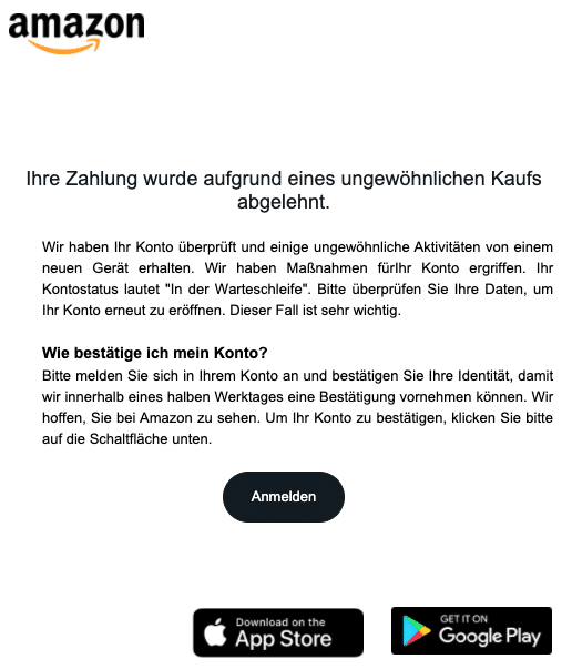 2020-08-20 Amazon Spam-Mail Benachrichtigung vom Team-Support