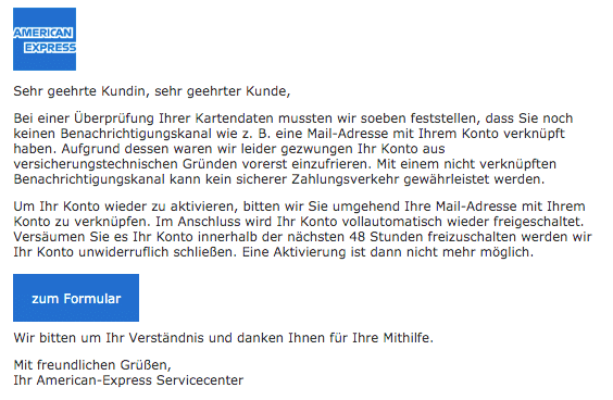 2020-08-22 American Express Spam Fake-Mail Ihre Karte wurde eingefroren