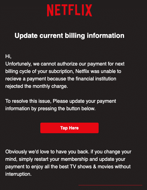 Phishing e-mail: sua conta da Netflix deve ser atualizada - Gatefy