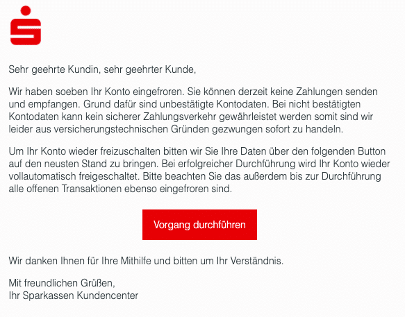 2020-08-26 Sparkasse Spam Fake-Mail Ihr Konto wurde eingefroren