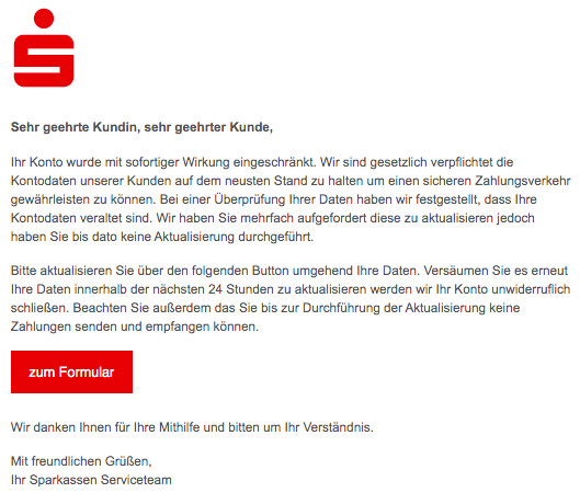 2020-08-30 Sparkasse Fake-Mail Spam Einschraenkung Ihres Kontos