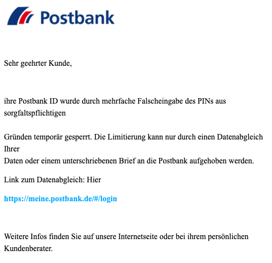 2020-09-03 Postbank Spam Fake-Mail BestSign App