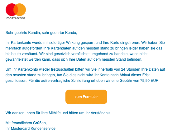 2020-09-08 Mastercard Spam Fake-Mail Ihr Kartenkonto wurde gesperrt