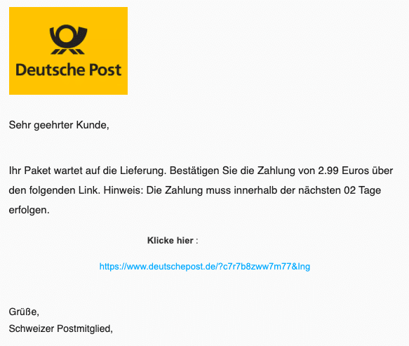 2020-09-09 Deutsche Post Spam-Mail Ihr Paket wartet auf die Lieferung