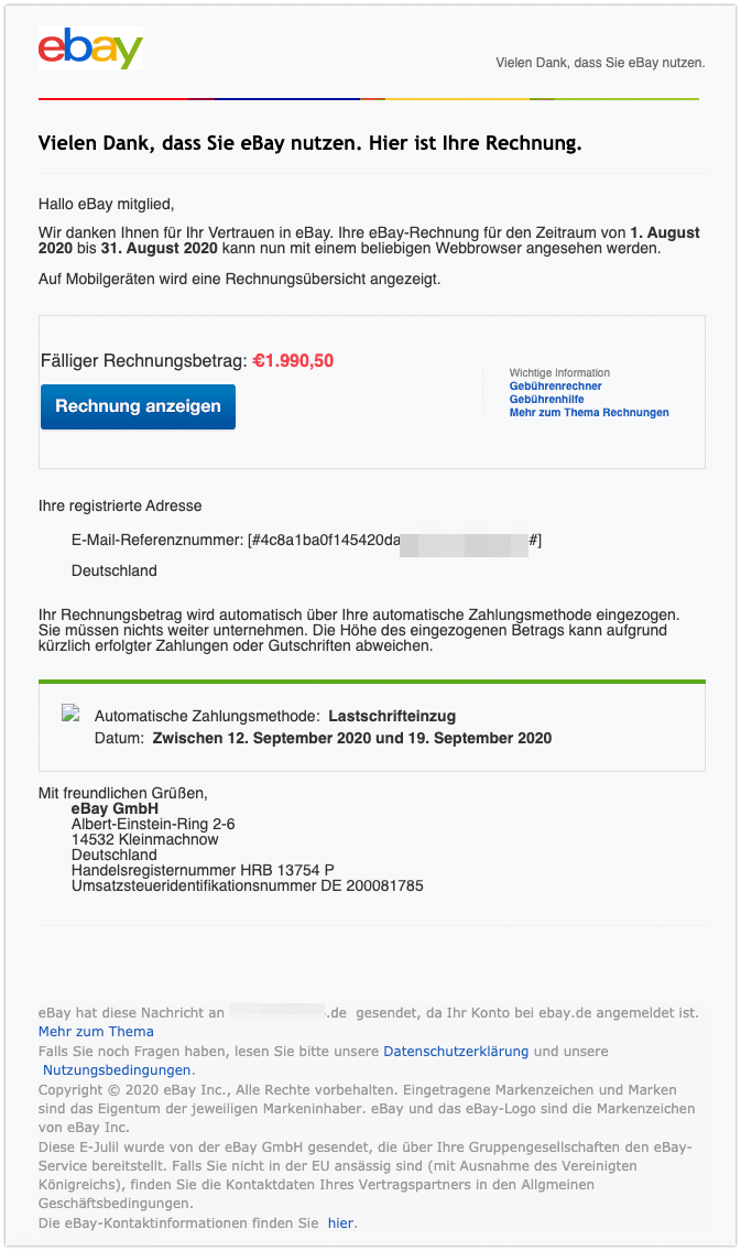 2020-09-09 Phishing Ebay Rechnung