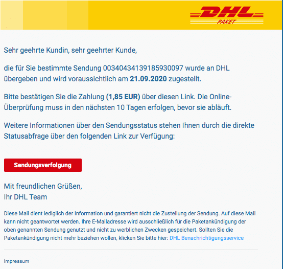 2020-09-22 DHL Deutsche Post Fake-Mail DHL Express