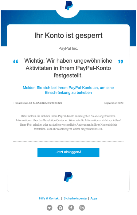 Paypal Phishing Aktuell Diese E Mails Sind Betrug Spam Ubersicht