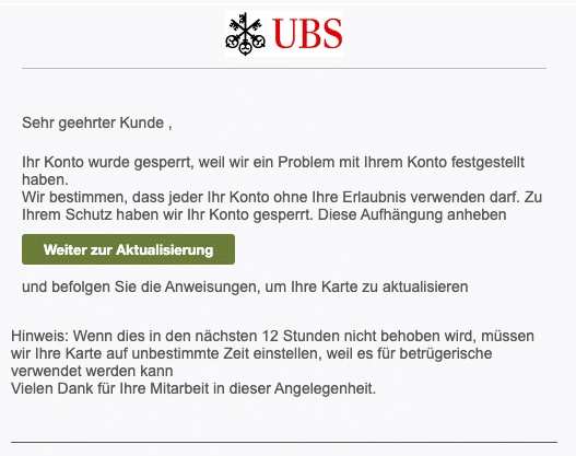 2020-09-23 USB Bank Spam Fake-Mail Ihre Karte wurde gesperrt