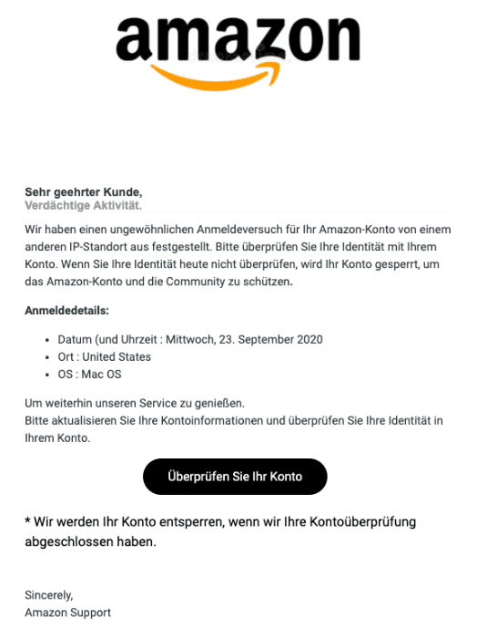 2020-09-24 Amazon Spam Fake-Mail Fehler in Ihrem Konto