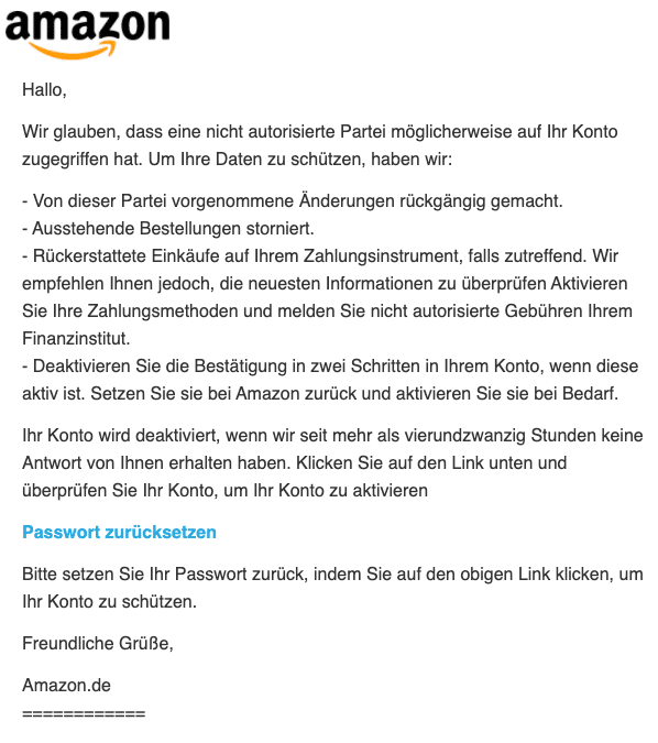 2020-09-24 Amazon Spam-Mail nicht autorisierte Partei