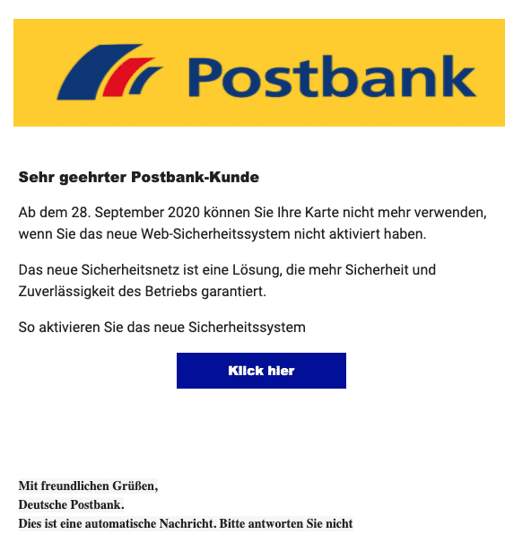 2020-09-28 Postbank Spam Fake-Mail