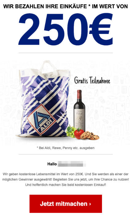 2020-09-29 Aldi Spam Fake-Mail 250Euro Geschenkkarte zu gewinnen