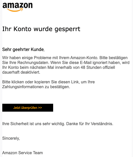 2020-09-30 Amazon Spam-Mail Konto gesperrt