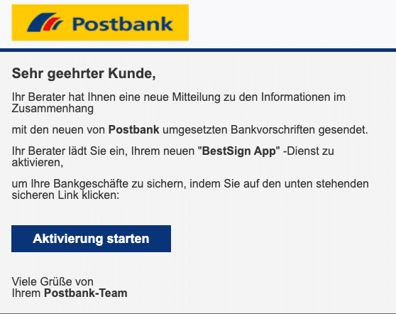 2020-10-01 Postbank Spam Fake-Mail Ihr Berater